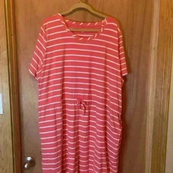 Kim Rogers Curvy Womens Pink & White Dress 3X Striped Short Sleeves - Picture 3 of 16